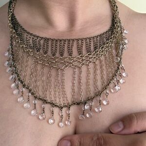 Banana Republic Necklace Crystal Brass Gold